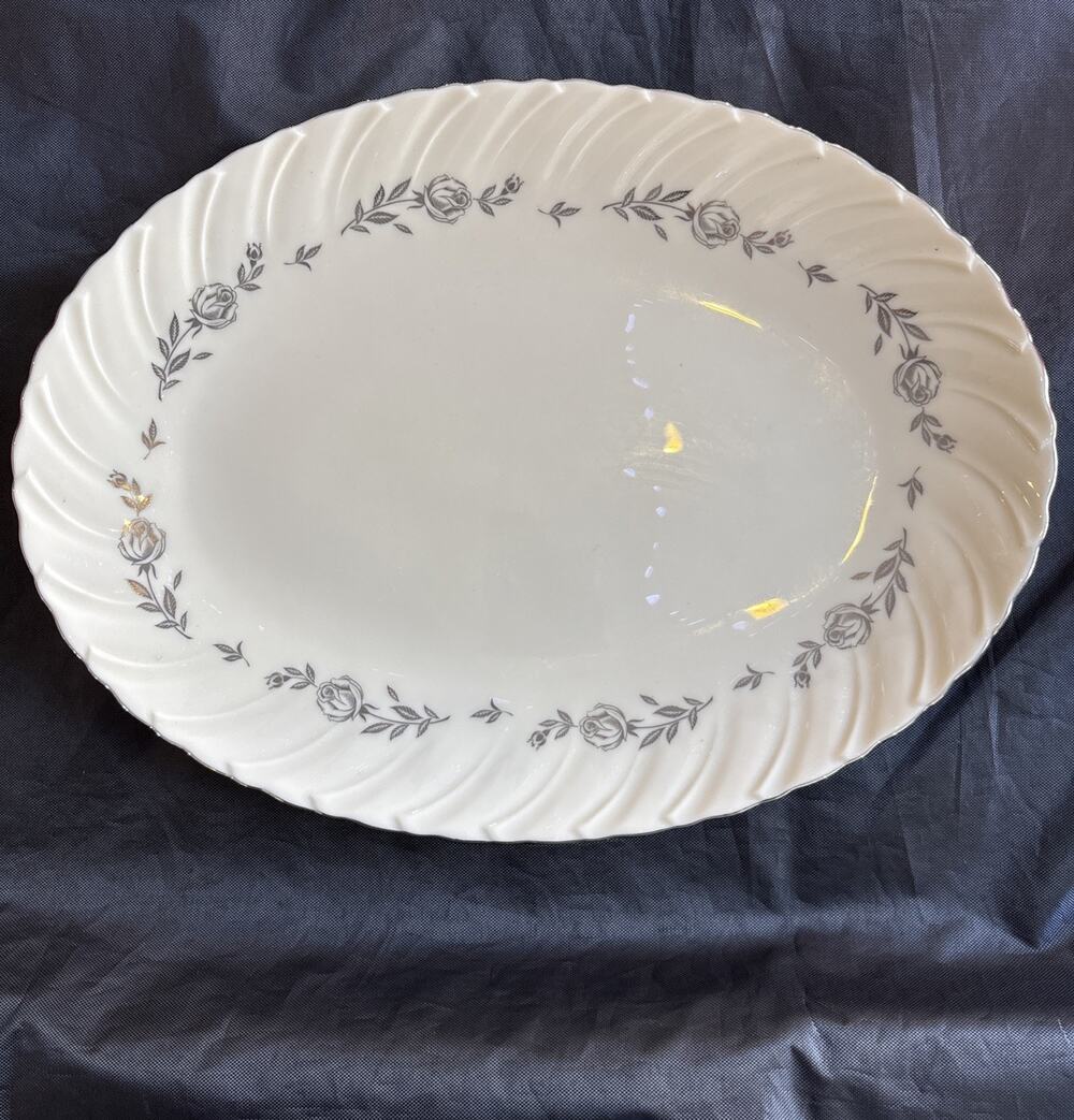 Vintage Lenox Rosemont 13.75" Oval Serving Platter Pattern H522 Platinum Trim
